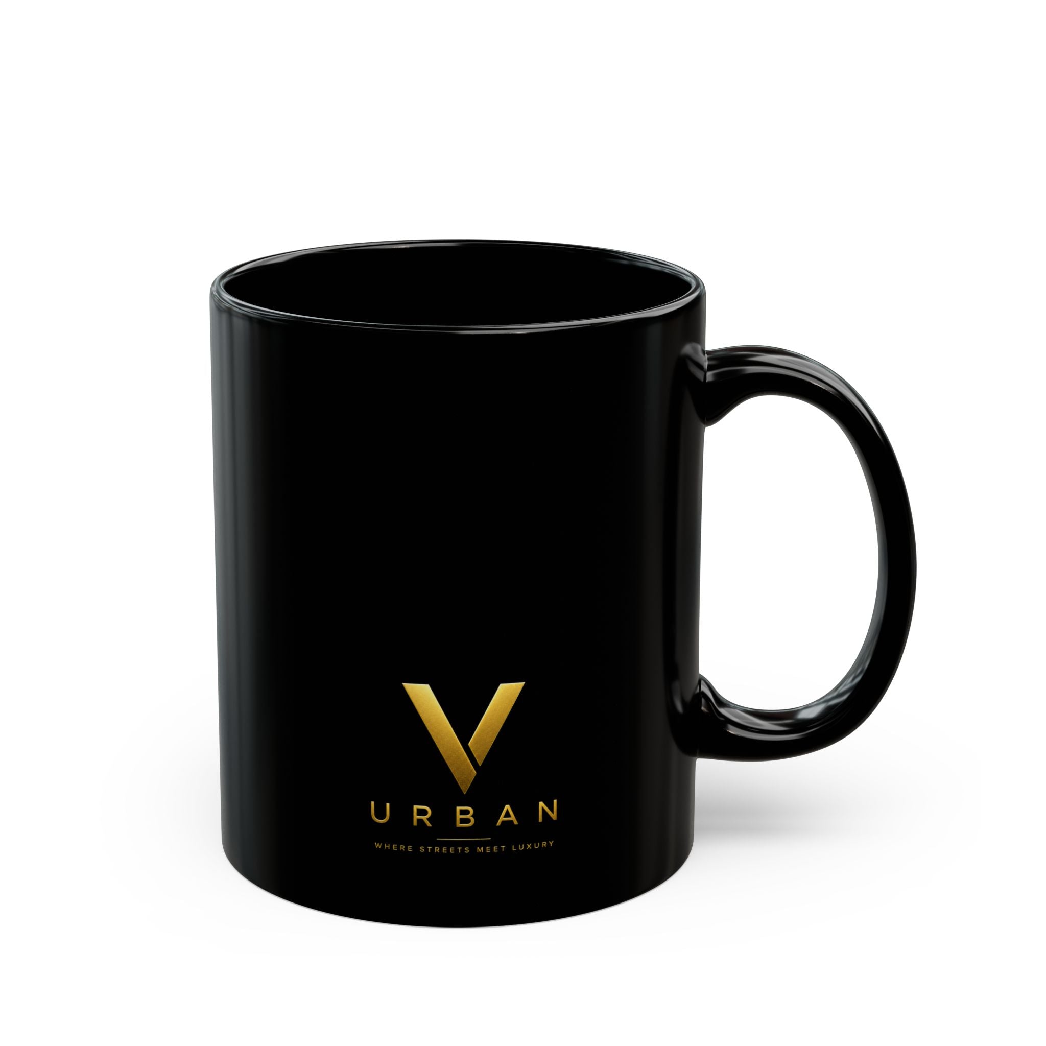 Gold V URBAN mug | Black ceramic coffee cup|