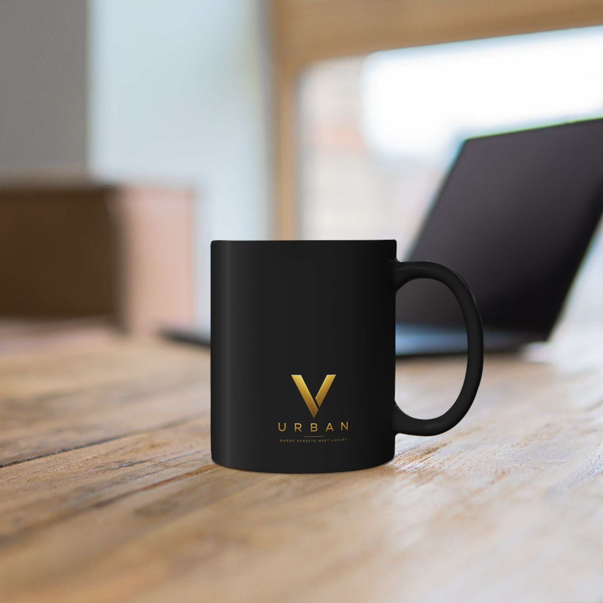 Gold V URBAN mug | Black ceramic coffee cup|