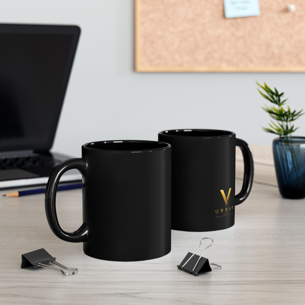 Gold V URBAN mug | Black ceramic coffee cup|