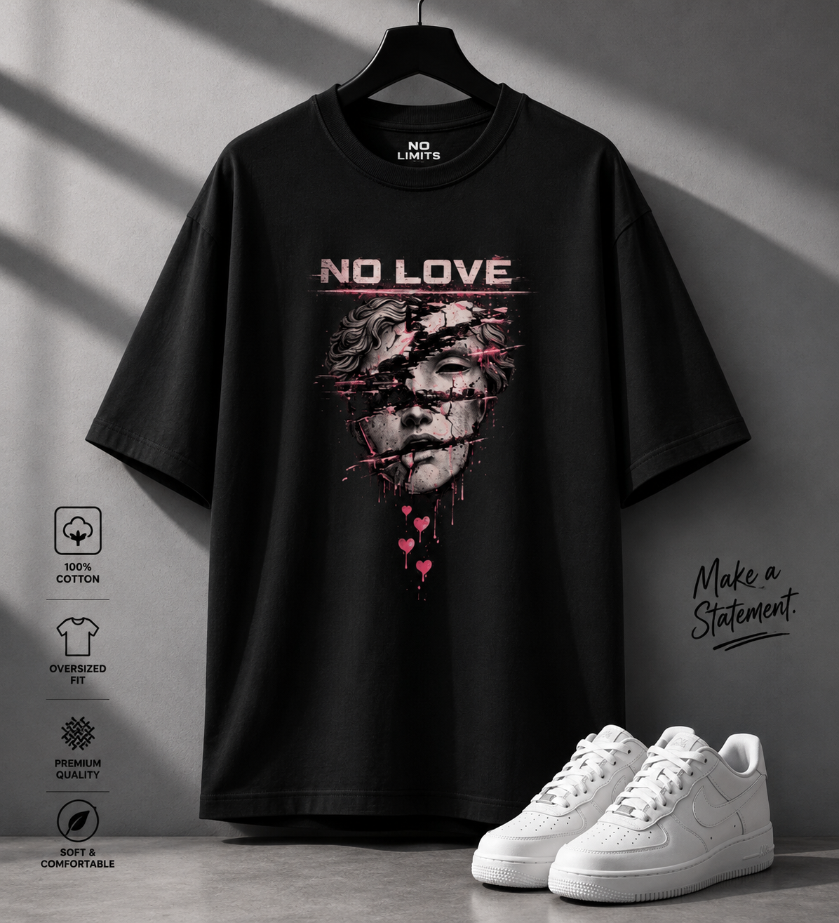 V URBAN | NO LOVE Unisex Oversized Graphic Tee~|