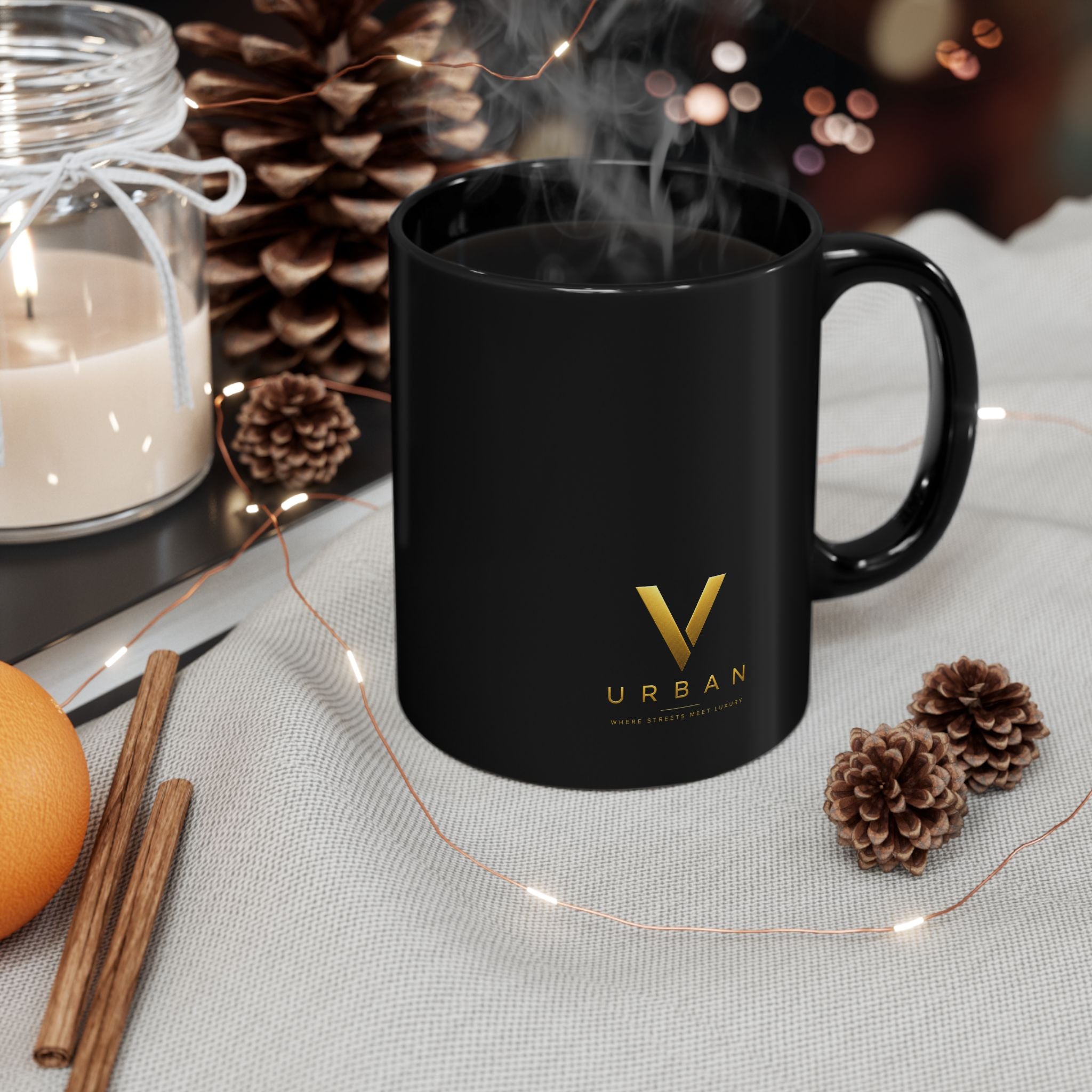 Gold V URBAN mug | Black ceramic coffee cup|