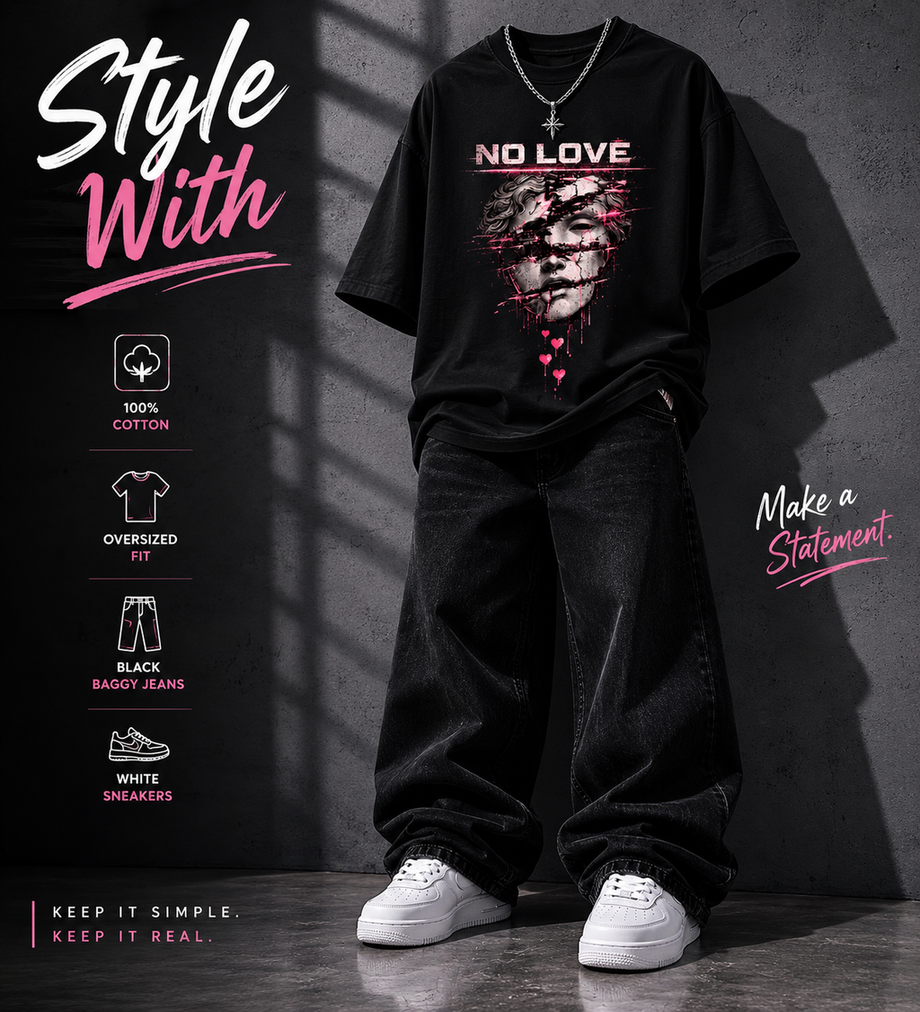 V URBAN | NO LOVE Unisex Oversized Graphic Tee~|