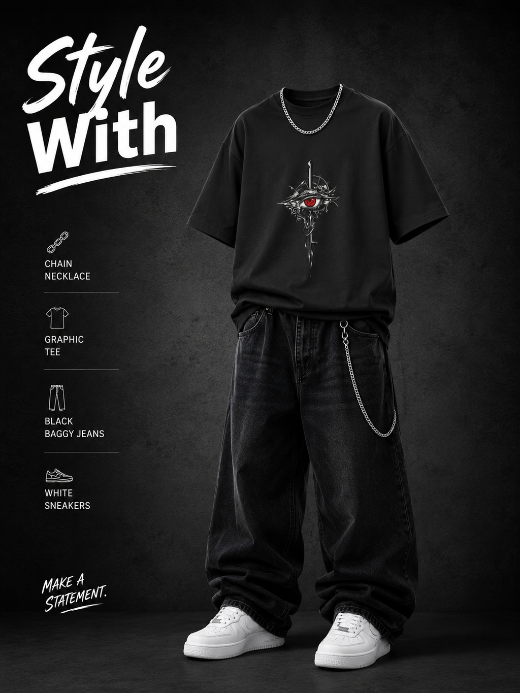 V URBAN~ |Silent Sharingan AKAI anime Oversized Graphic Tee~ |
