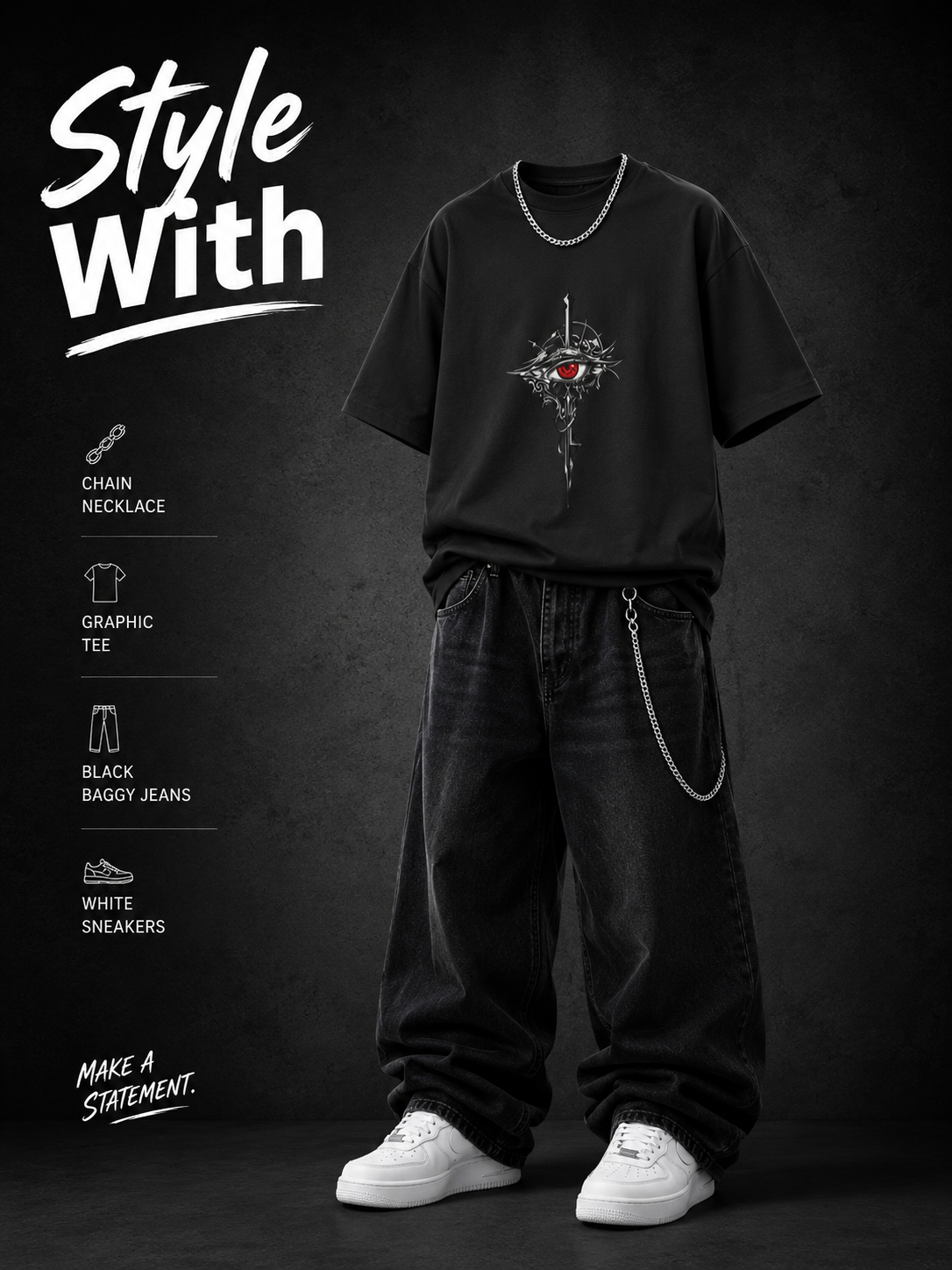 V URBAN~ |Silent Sharingan AKAI anime Oversized Graphic Tee~ |