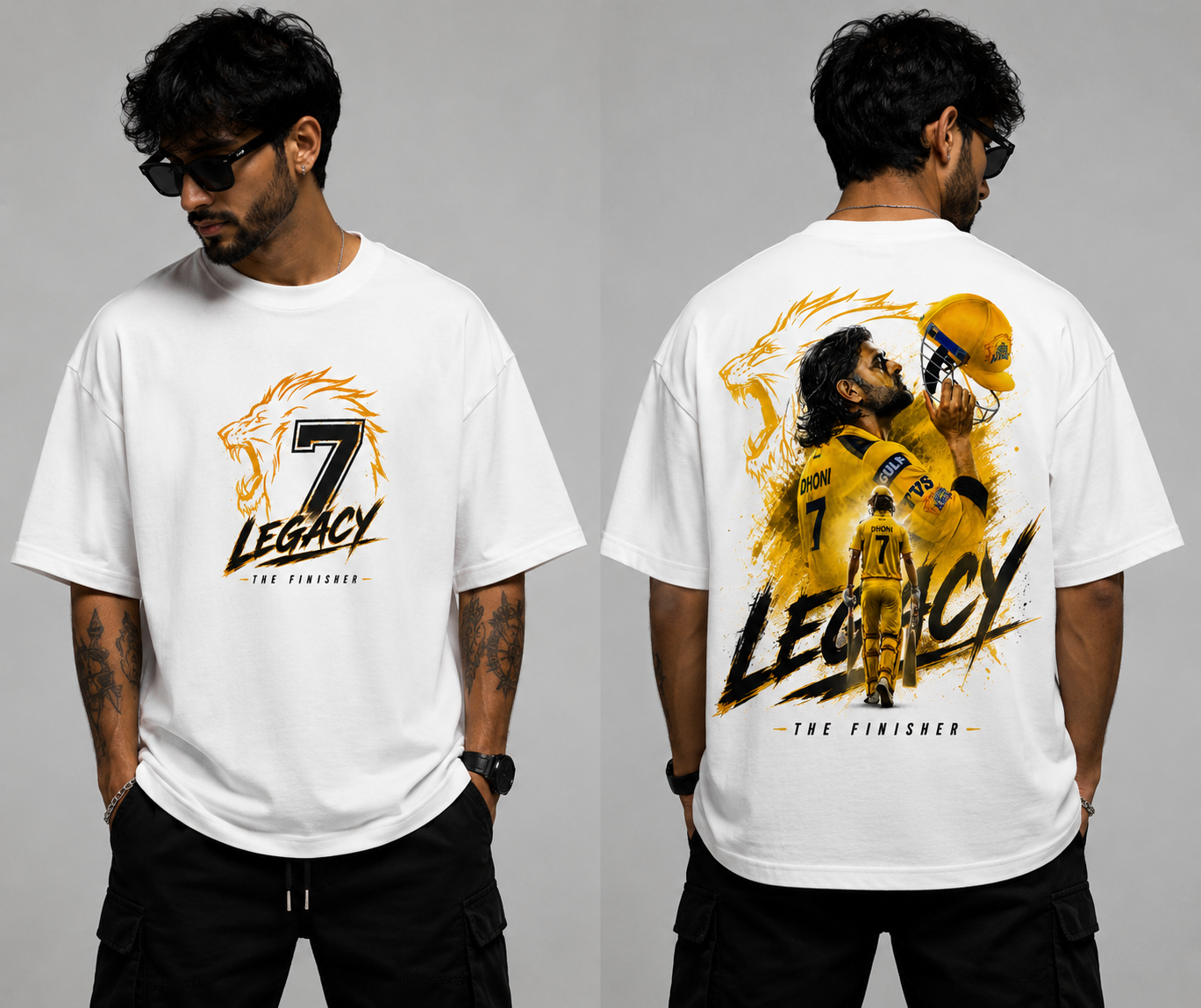 V URBAN~ |Legacy 7 The Finisher CSK MS. Dhoni Oversized White T-Shirt |