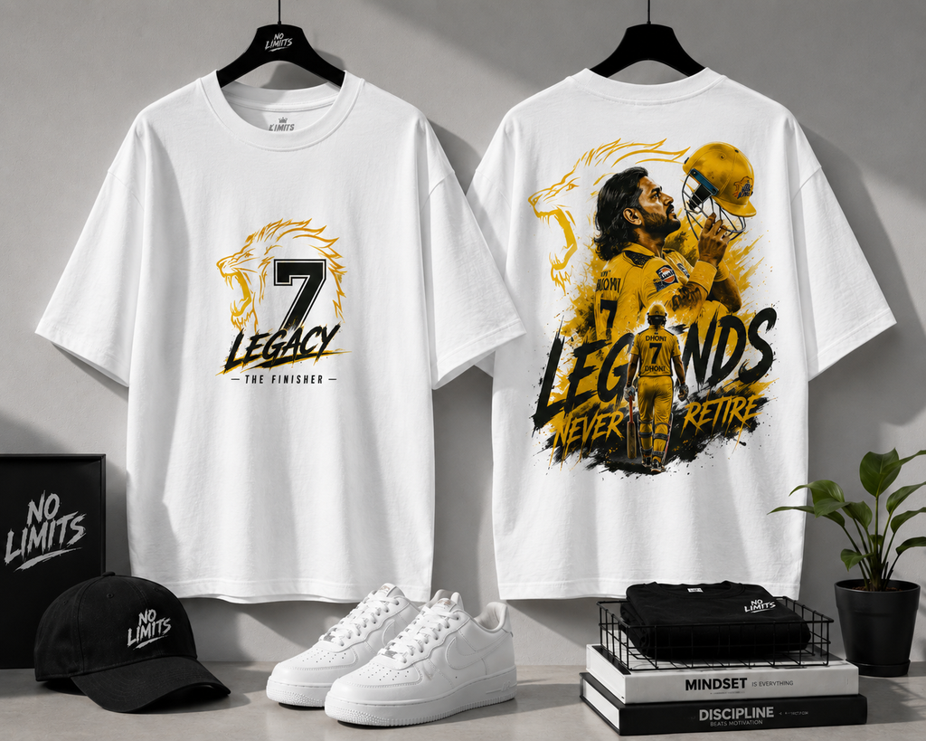 V URBAN~ |Legacy 7 The Finisher CSK MS. Dhoni Oversized White T-Shirt |