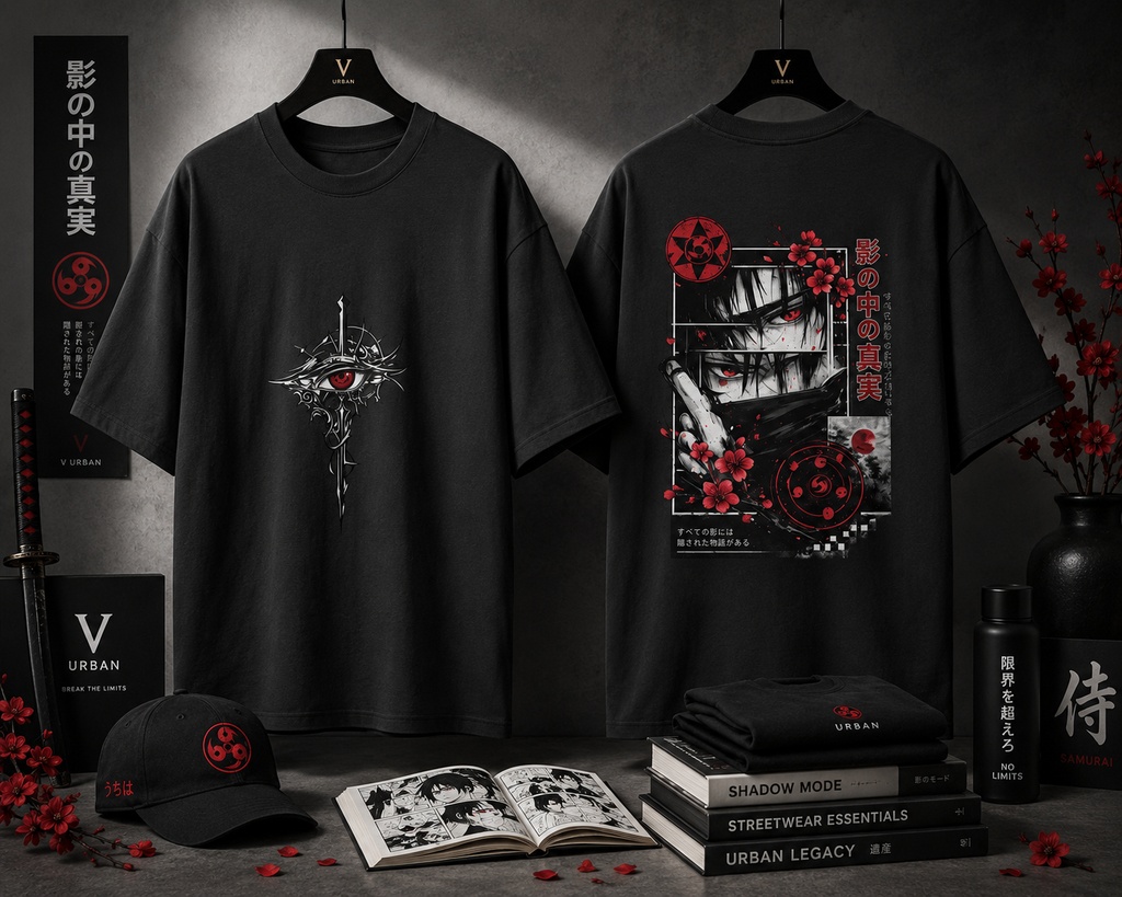 V URBAN~ |Silent Sharingan AKAI anime Oversized Graphic Tee~ |