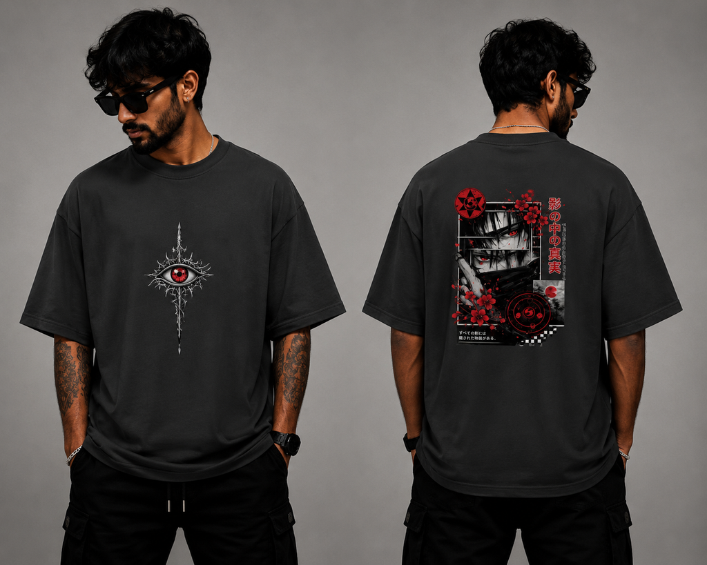 V URBAN~ |Silent Sharingan AKAI anime Oversized Graphic Tee~ |
