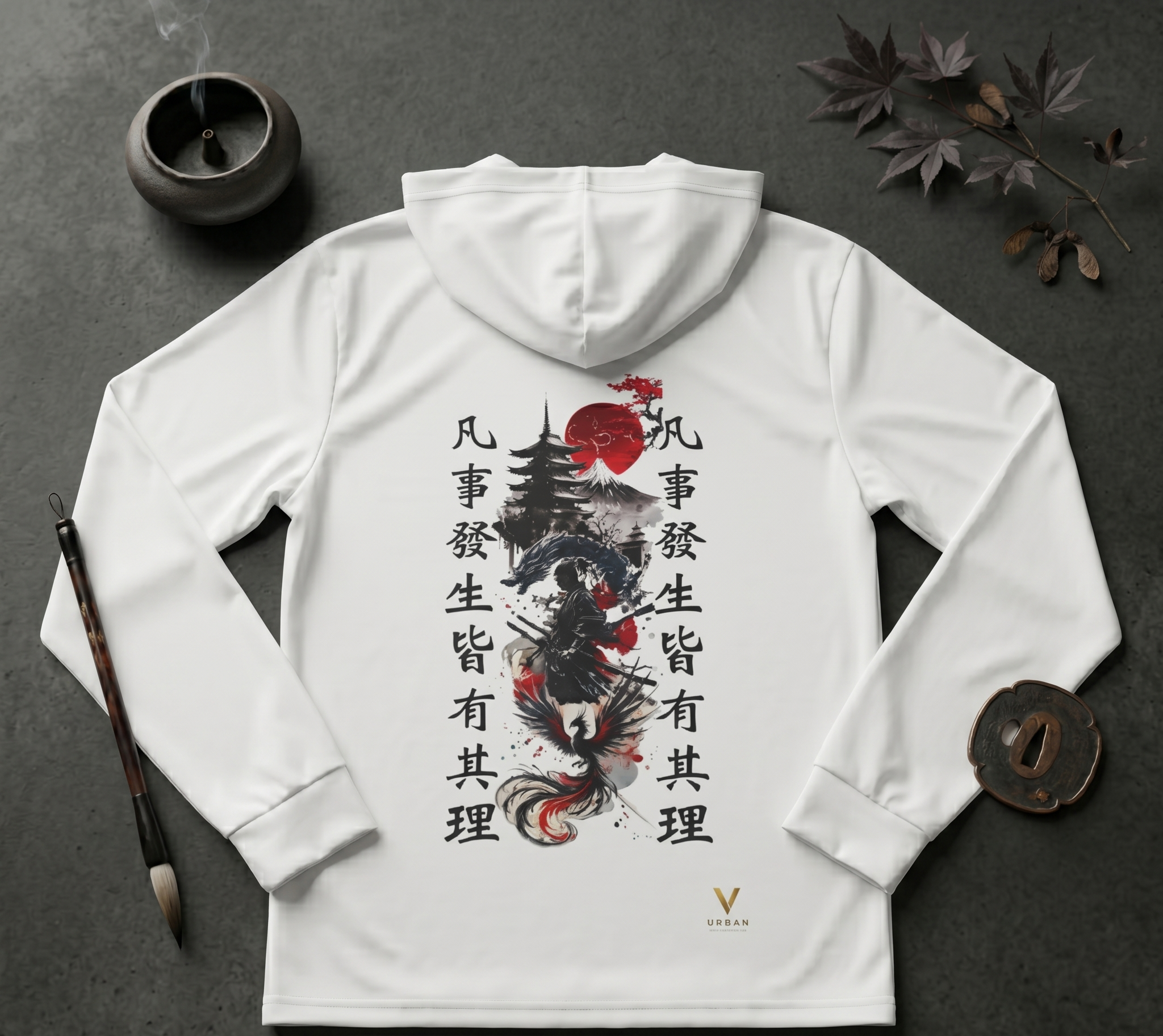 V URBAN: "The Ronin's Path" Japanese Heavyweight Hoodie – Zen White