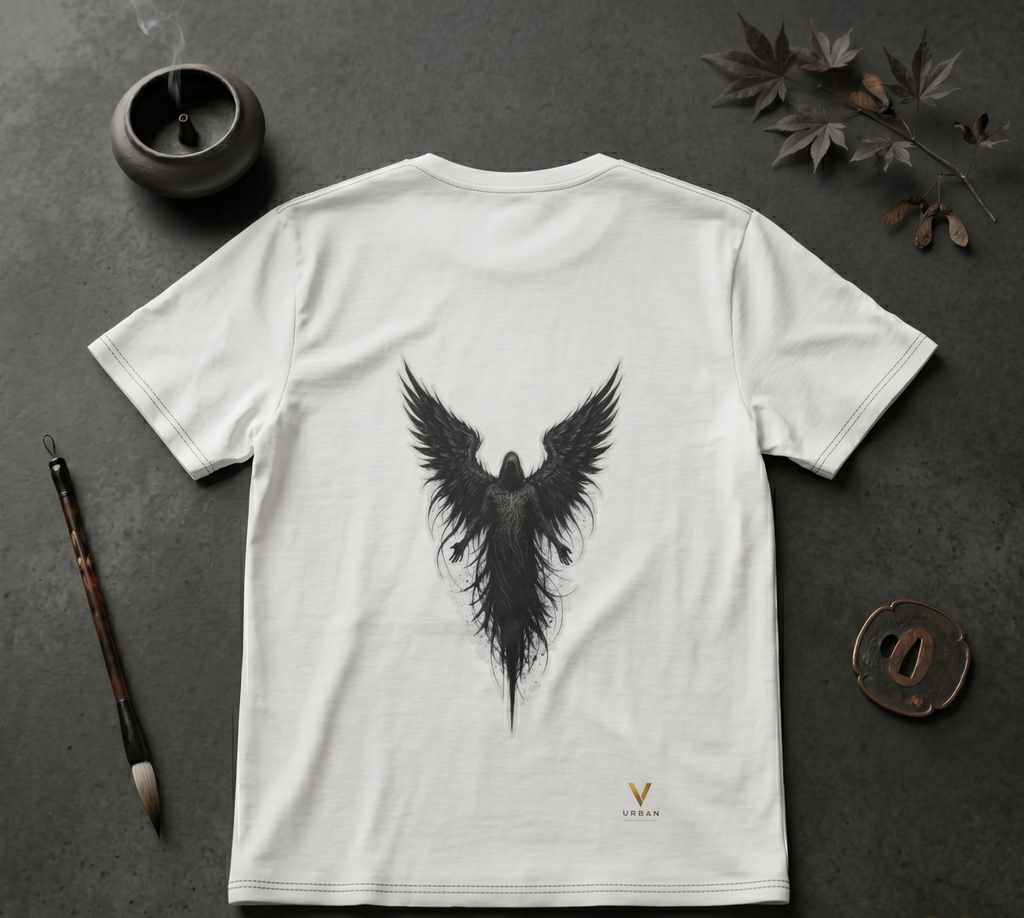 V URBAN: "Ethereal Descent" – Illustrative Heavyweight Tee (Ivory White) Glothic