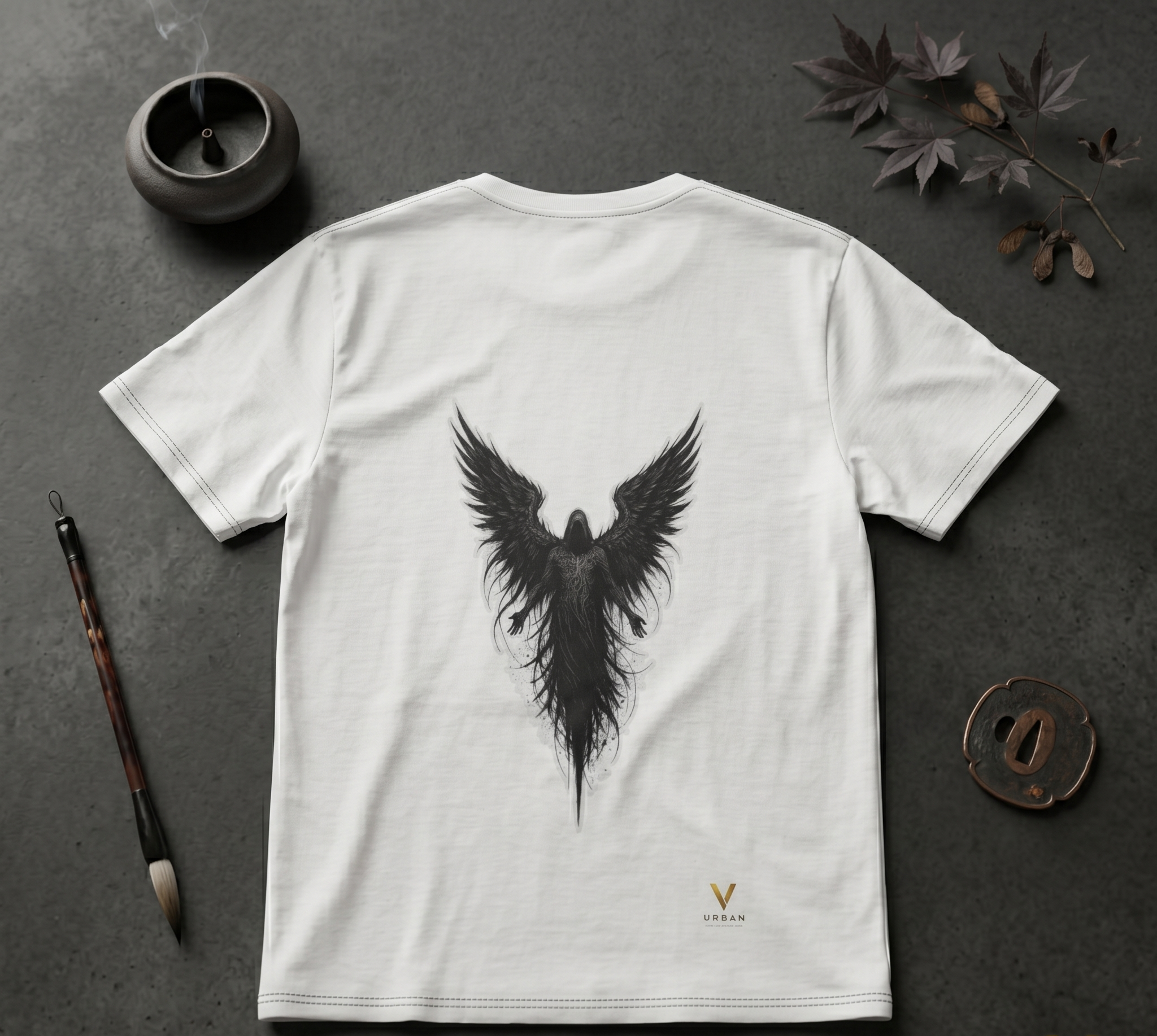 V URBAN: "Ethereal Descent" – Illustrative Heavyweight Tee (Ivory White) Glothic