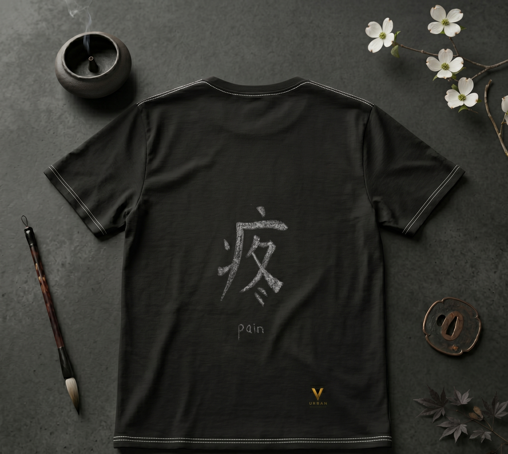 V URBAN: "Silent Ache" Chalk-Graphic Heavyweight Tee – Onyx Black